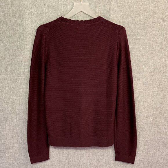 J Crew scalloped crew neck sweater MEDIUM maroon red (IRIS) - NWT -Boutique - Picture 3 of 8